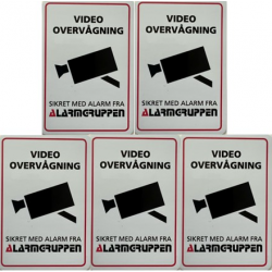 Videoovervågningskilt selvklæbende 5 stk. pakke